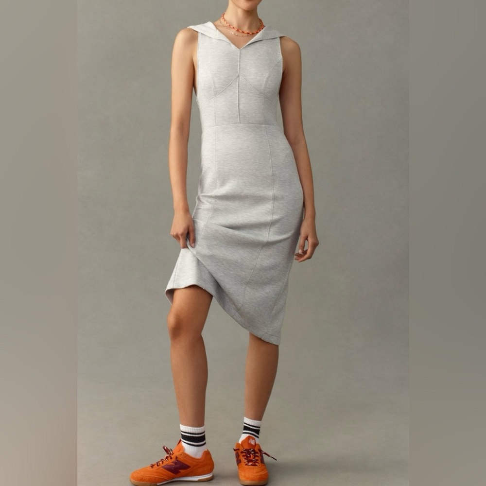 Anthropologie Light Gray Hooded Midi Dress - Picture 2 of 11